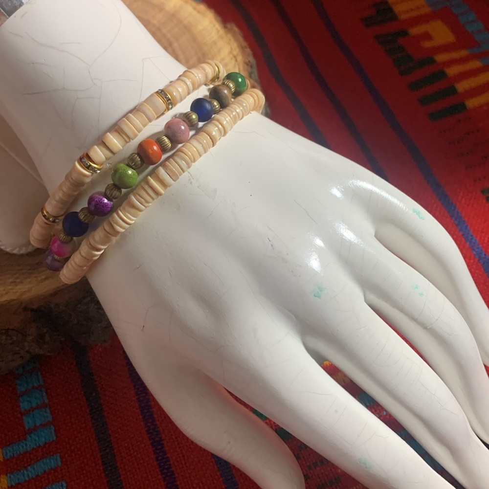 Handmade Colorful Beaded Bracelet Set Elastic Stretch 7” - Picture 3 of 4